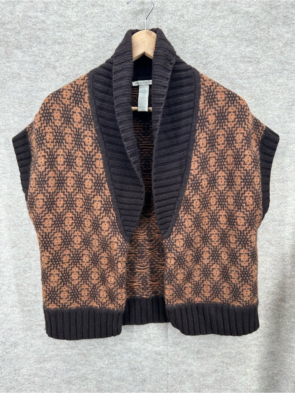 White + Warren jacquard knit sweater vest open brown medium academia luxury cozy